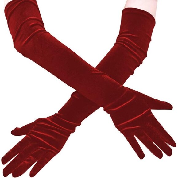Accessories - Long Velvet Opera Gloves Stretchy Flapper Elbow Evening Party Accessory